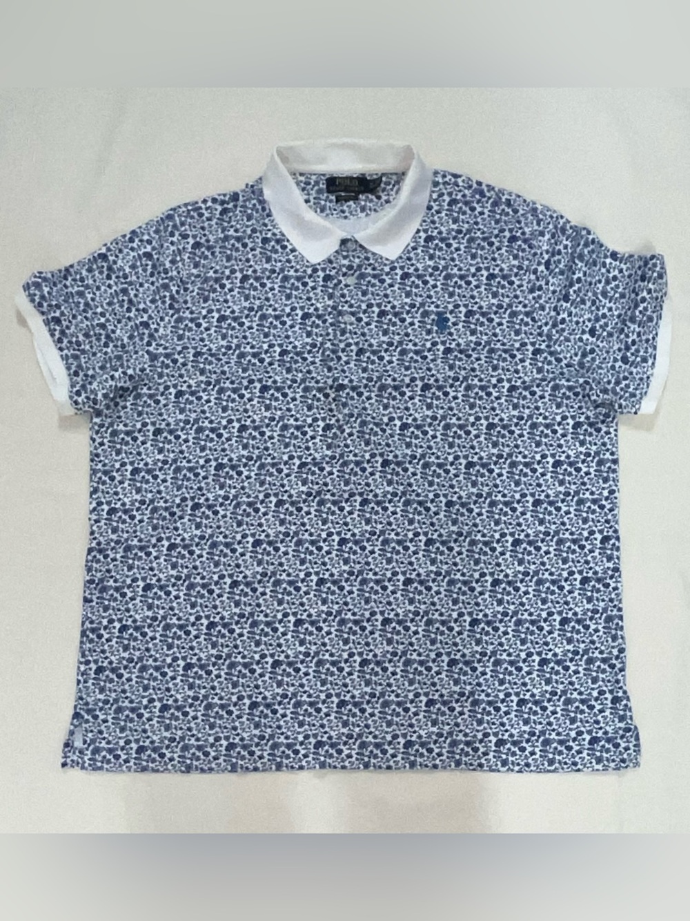 Polo Ralph Lauren Men’s  White-Collar Blue Floral Short Sleeve Polo Size XL